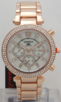 Geneva Quartz Watch Chronograph-style Look Rose Gold Band With Rhinestone MK5491