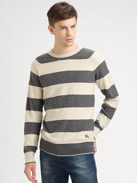 Classic striped meet a modern fit to create this cashmere-cotton pullover.CrewneckRaglan sleevesRibbed trimPull-on style50% cashmere/50% cottonDry cleanImported