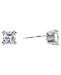 Bring on the shine. CRISLU's princess-cut stud earrings pack brilliant color into a small package. Clear cubic zirconias (4 ct. t.w.) stand out against a platinum over sterling silver setting. Approximate diameter: 9 mm.