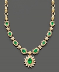 Establish everlasting elegance with this royalty-inspired necklace from Royalty Inspired by Effy Collection. Filled with lovely detail, this necklace features oval and round-cut emeralds (3-3/8 ct. t.w.) and round-cut diamonds (2-1/3 ct. t.w.) set in 14k gold. Approximate length: 16 inches. Approximate drop: 1 inch.