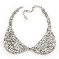 Clear Swarovski Crystal Peter Pan Collar Necklace In Silver Plating - 36cm Length/ 11cm Extension