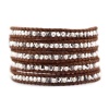 Chan Luu Crystal Cal and Silver Bead Wrap Bracelet on Natural Brown Leather