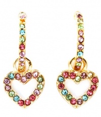 Small Crystal Half Hoop With Dangling Multicolor Crystal Open Heart Charm Earrings