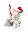 Swinging in the curve of a candy cane, this giddy kitty is ready for Christmas. With the soft feel and crafted charm of Annalee ornaments.