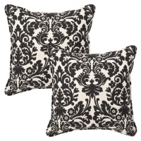 Pillow Perfect Decorative Black/Beige Damask Toss Pillows, Square, 2-Pack