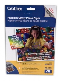 Brother 8 1/2 x 11 Inch High Gloss Inkjet Paper 20 sheets (BP61GLL) - Retail Packaging