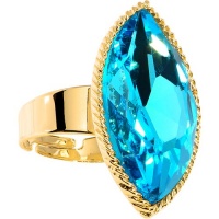 Gold Tone Aqua Faceted Teardrop Adjustable Ring