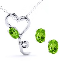 2.12 Ct Green Peridot .925 Sterling Silver Heart Pendant Earrings Set 18