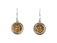 Delatori Sterling Silver with 18kt Gold Plated Accents and Yellow Druzy Drop Earrings