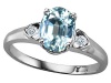 Tommaso Design(tm) Oval 8x6mm Genuine Aquamarine and Diamond Ring in 14 kt White Gold Size 7