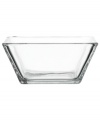 Clear the table. Layer patterns and colors with the sleek, minimalist look of square bowls in solid glass.