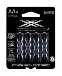 eneloop XX 2500mAh Typical / 2400 mAh Minimum, High Capacity, 8 Pack AA Ni-MH Pre-Charged Rechargeable Batteries