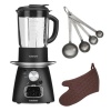 Cuisinart SBC-1000 REFURBISHED Blend and Cook Soup Maker + Stainless Steel Measuring Spoons, 4-Piece Set + Oven Mitt Chocolate