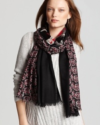 Fireworks and flowers make a chic pairing on this cozy woven Aqua scarf.