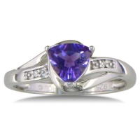 3/4ct Trillion Amethyst and Diamond Ring in Sterling Silver