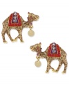 Get over the hump. These Betsey Johnson stud earrings are shaped like camels, embellished with glitter, multi-colored details and crystal accents. Crafted in antiqued gold tone mixed metal. Approximate drop: 3/4 inch.