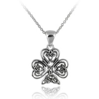 Sterling Silver Small Celtic Clover Pendant Necklace with Rolo Chain, 18