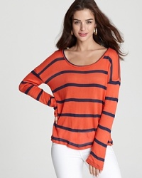 Classic stripes and vibrant color come together in this Splendid top, fashioned in a versatile lightweight knit.