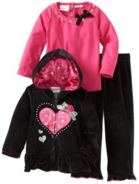 Nannette Baby-Girls Infant 3 Piece Velour Zip Hoodie Set, Black, 12 Months