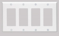 Leviton 80412-W 4-Gang Decora/GFCI Device Decora Wallplate, Standard Size, Thermoset, Device Mount, White