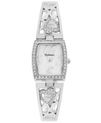 Take a chance on this modern love: a pretty half-bangle watch from Style&co. adorned with crystals and cut-out hearts.