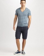 Subtle stripes update this classic cargo, featuring side cargo and buttoned pocket details, set in a relaxed linen and cotton blend.Flat-front styleSide slash, back welt pocketsSide cargo pocketsInseam, about 10½55% linen/45% cottonMachine washImported