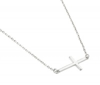 Sterling Silver Rhodium Plated Sideways Cross Necklace 16 Inch Plus 1 Inch Adjustable