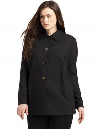 THE LOOKShirt collarFront button closure Long sleeves Topstitching and Princess seam detailsFront seam pocketsTHE FITAbout 30 from shoulder to hemTHE MATERIAL97% wool/3% elastaneFully linedCARE & ORIGINDry cleanMade in Italy