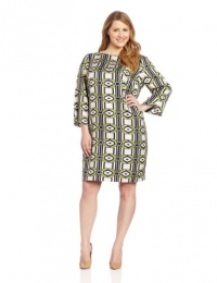 Jones New York Women's Plus-Size Boat Neck Long Sleeve Dress