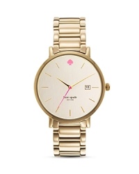 Glamorous and ladylike, kate spade new york's bracelet watch boasts a crystal-dusted Mother of pearl face.