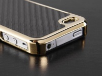 Pandamimi Carbon Fiber Style Metal Chrome Side Case Cover for Apple AT&T Sprint Verizon iPhone 4S 4 4G Golden