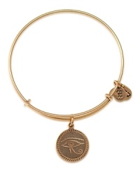 Alex and Ani create simple and spiritual pieces like this Eye of Horus gold-plated bangle, which features a delicate etched charm meant to ward off evil.