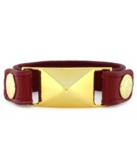 Shape up! A trendy pyramid and snap closure in gold tone tone mixed metal create a geometrically-chic look on BCBGeneration's red PVC wrap bracelet. Approximate length: 8 inches.