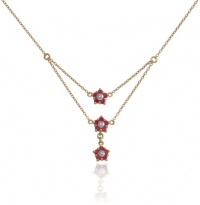 18k Yellow Gold Plated Sterling Silver 3-Row Ruby Flower Necklace