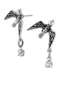 LITTLE SILVER BIRDS Birds In Flight Silver - tone w/ Crystal Drop MINI Stud Earrings