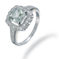 7MM Cushion Cut Green Amethyst Ring In Sterling Silver 1.50 CT (Available In Sizes 5 - 9)