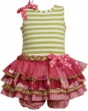 Size-6/9M, Green, BNJ-8036R, 2-Piece Striped Knit to Multi Tiered Mix-Print Drop Waist Dress, Bonnie Jean Baby-Newborn Special Occasion Flower Girl Party Dress