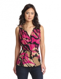 Anne Klein Women's Abstract Camo Sleeveless Blouse, Peony Multi, Petite