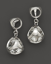 Bold sterling silver earrings, gleaming with rock crystal, are elegant showcases for Di MODOLO's iconic Triadra design.