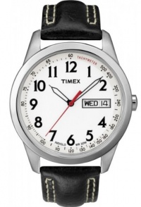 Timex Men's T2N227 Analog Silver-Tone Case Black Leather Strap Dress Watch