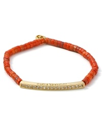 Perfect for stacking, MICHAEL Michael Kors beaded bracelet boasts boldly colored beads and a striking crystal-encrusted golden bar.