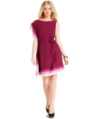 Vince Camuto highlights this dress with vibrantly colored, tiered detail at the side and hem. (Clearance)