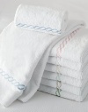 Plush, soft, luxurious Egyptian cotton, with a graceful embroidered chain border.13L X 13W Cotton Machine wash Made in USA