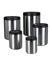 Meals that pop are made with ingredients kept fresh! Store more in a stackable set of stainless steel canisters with airtight seals that lock in flavor and life. The innovative design of each canister opens with a press of the center button and closes with a simple squeeze on the sides-kitchen convenience is in your hands!