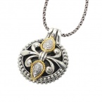 925 Silver, Onyx & Diamond Round Celtic Pendant with 18k Gold Accents (0.13ctw)