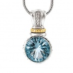 925 Silver, Blue Topaz & White Topaz Round Pendant with 14k Gold Accents