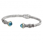 925 Silver & Blue Topaz Fancy Drop Twisted Cuff Bracelet with 18k Gold Accents