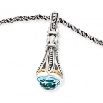 925 Silver & Blue Topaz Long Fancy Drop Pendant with 14k Gold Accents