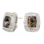 925 Silver, Smoky Quartz & Diamond Petite Earrings with 18k Gold Accents (0.35ctw)