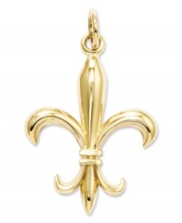 Fashion for the Francophile. This pretty Fleur de Lis charm features a solid, polished design in 14k gold. Chain not included. Approximate length: 1-1/5 inches. Approximate width: 3/5 inch.